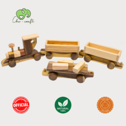 Wooden Toy Train with 3 Detachable Passenger Cars, Unpainted, Safe and Natural